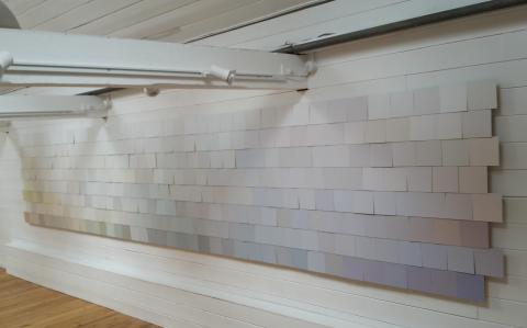 Mererid Velios 320 whites on a west facing wall - Art in the Attic Mererid Velios exhibition - Art in the Attic